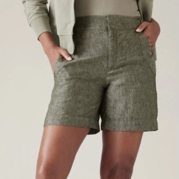 Athleta Women's Aspen Olive Voyager Linen Short, size 14, NEW w/ Tag - Picture 1 of 7